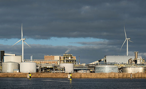 化工厂,风轮机,靠近,港口,荷兰