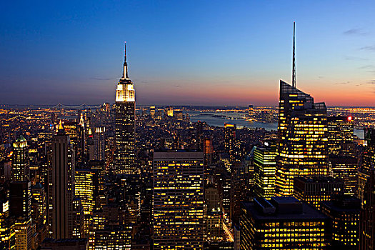 黎明,上方,曼哈顿,纽约,美国