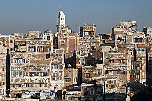 也门,萨那,老城,全视图