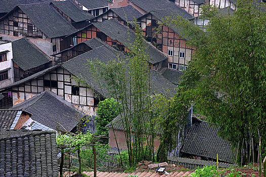 四川合江福宝古镇房舍多为明清风格的木结构建筑