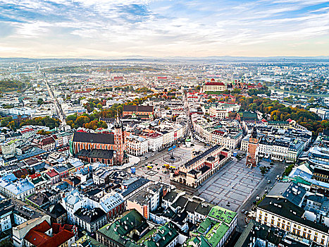 风景,俯视,城镇,历史,市场,广场,克拉科夫,波兰,欧洲