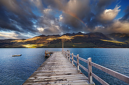 木质,码头,湖,新西兰
