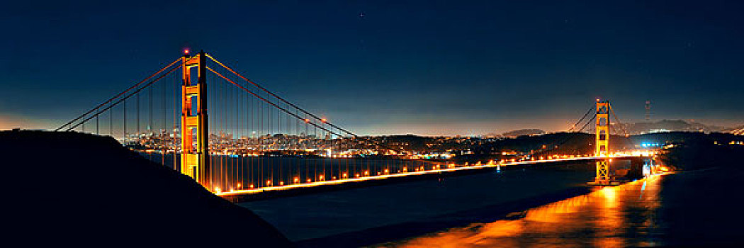金门大桥,旧金山,夜晚,全景