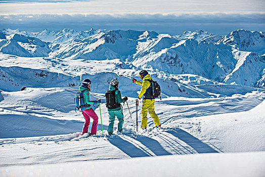 滑雪,两个,野外雪道,山脊,高雪维尔,阿尔卑斯山