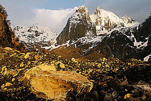 漂石,石头,雪山,瑞恩,罗弗敦群岛,挪威
