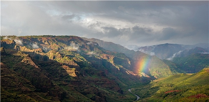 彩虹,上方,威美亚峡谷,考艾岛