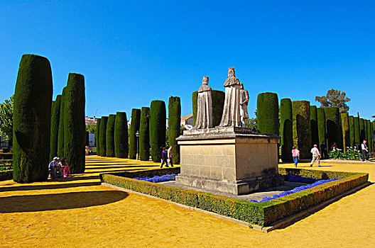 雕塑,皇后,伊莎贝拉,国王,哥伦布,花园,雷耶斯,城堡,天主教,科多巴,安达卢西亚,西班牙,欧洲