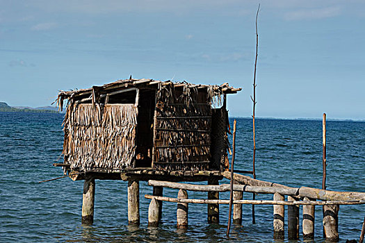 美拉尼西亚,巴布亚新几内亚,岛屿,特色,乡村,上方,水,厕所