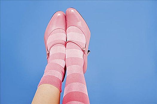 女人,穿,粉色,袜子,鞋
