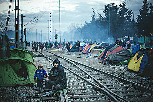 露营,铁轨,难民,边界,马其顿,希腊,欧洲