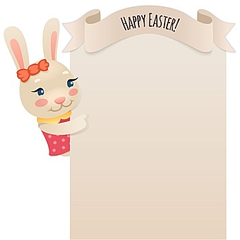 高兴,复活节兔子,女孩,看,留白,海报