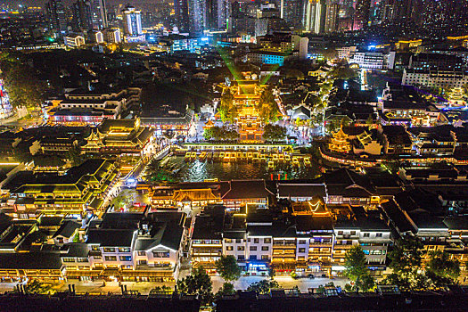 航拍江苏南京夫子庙秦淮河风光带夜景