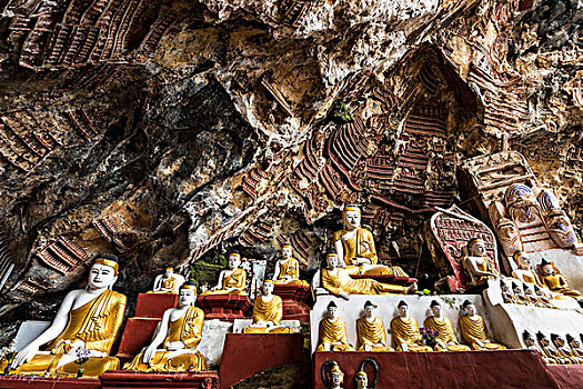 坐佛,雕塑,洞穴,克伦邦,缅甸,亚洲