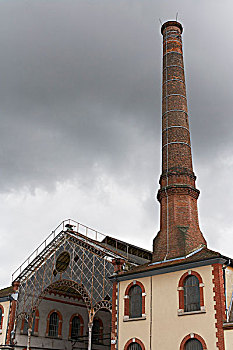 烟囱,灰色的云,以上,历史性的,丝绸厂,法国