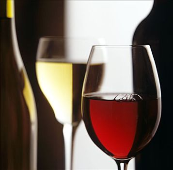静物,红色,白色,葡萄酒,玻璃杯,瓶子