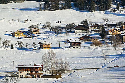 法国,法国阿尔卑斯山,小,滑雪,乡村,冬天,城堡
