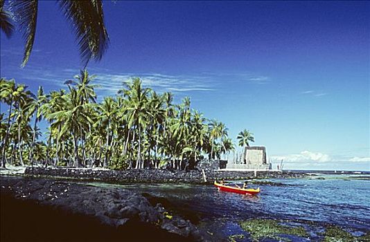 夏威夷,夏威夷大岛,城市,休憩之所,舷外支架,独木舟,划船,室外