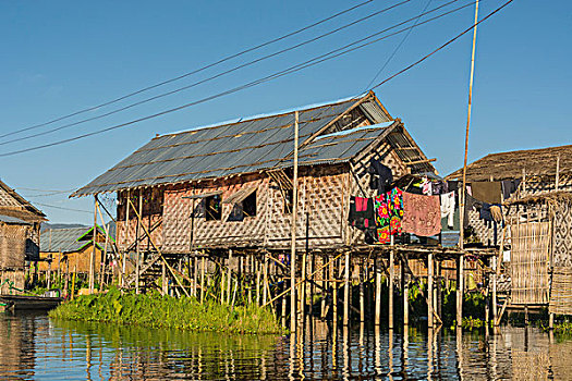 缅甸,掸邦,茵莱湖,传统,漂浮,房子