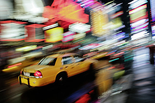 黄色出租车,时代广场,纽约,夜晚
