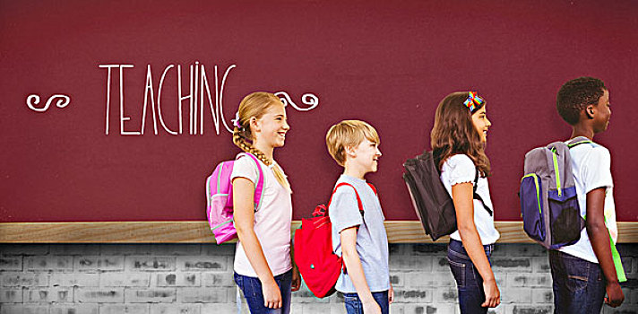 教育,红色背景,文字,学童,站立,学校,走廊