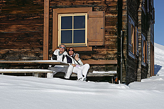 伴侣,放松,户外,滑雪小屋