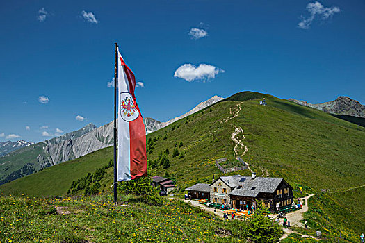 小屋,提洛尔,旗帜,高,陶安,国家公园,东方,奥地利,欧洲