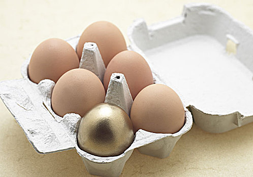 蛋,鸡蛋盒,金色,一个,象征,母鸡,金蛋