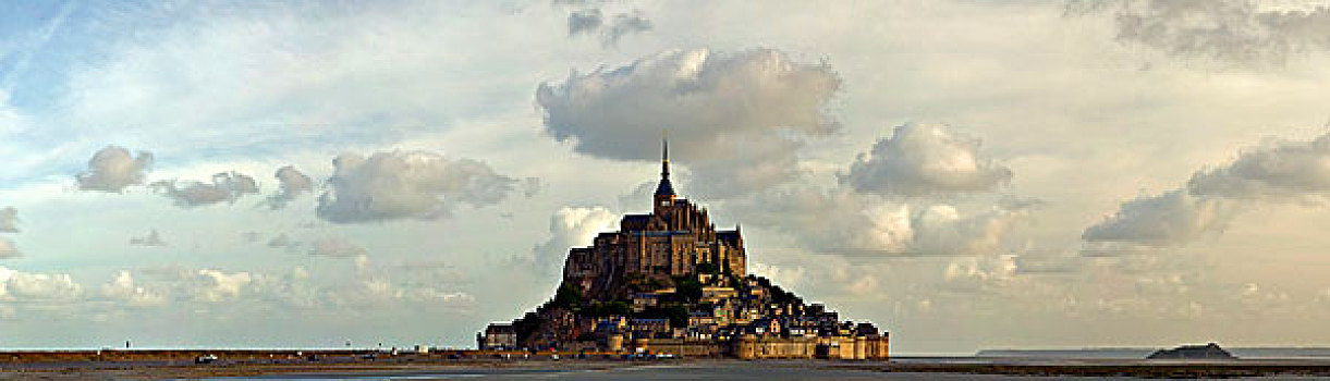 云,高处,教堂,上面,岩石,岛屿,圣米歇尔山,风景,北方,下诺曼底省,法国,欧洲