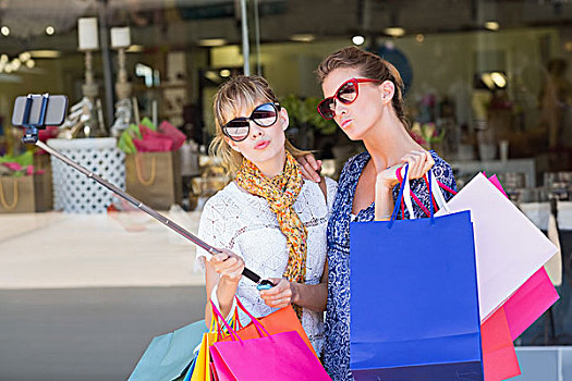 美女,女人,拿着,购物袋,制作,商场
