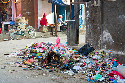 垃圾,堆积,街道,加德满都,地区,尼泊尔,亚洲