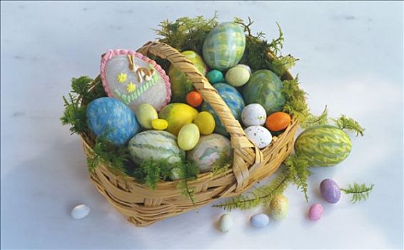 多样,色彩,复活节彩蛋,篮子