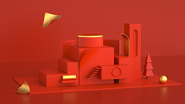 3d模拟场景彩色产品展台创意图