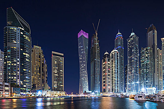 阿联酋,迪拜,码头,高层建筑,建筑,扭曲,塔,黃昏