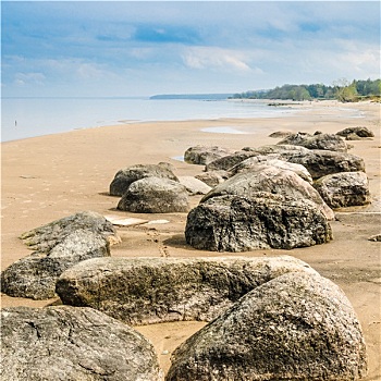 石头,海岸,波罗的海,早,早晨