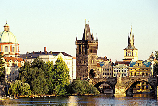 欧洲,捷克共和国,布拉格,圣徒,教堂,旧城桥塔,水塔,查理大桥