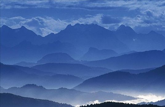 风景,山峦,晨雾,天气,坎彭完特山,巴伐利亚,德国,欧洲