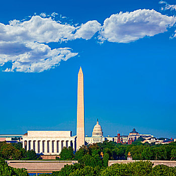 华盛顿特区,天际线,纪念建筑,首都,亚伯拉罕-林肯,纪念