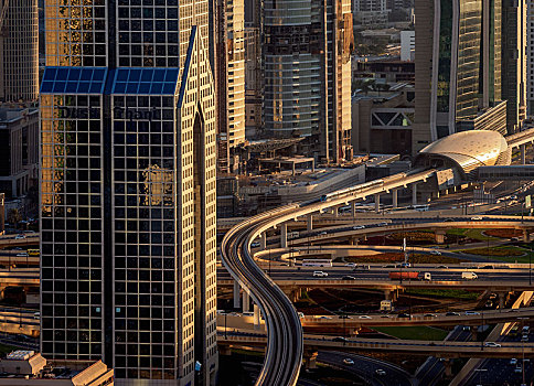 道路,地铁,线条,摩天大楼,迪拜,国际,金融中心,俯视图,阿联酋,亚洲