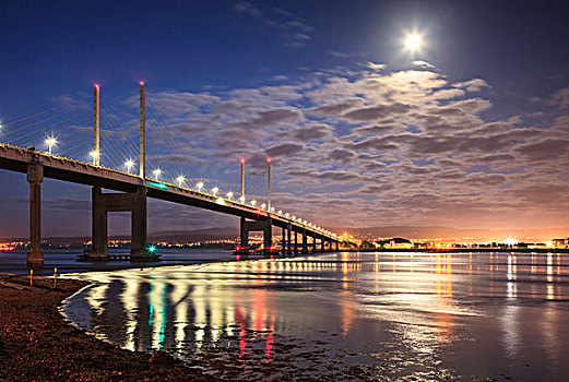 夜景,桥,靠近,因弗内斯