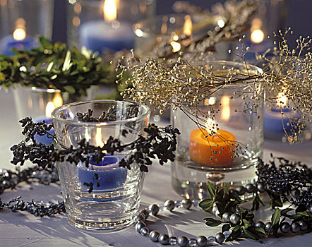 茶烛,圣诞气氛,枝条,桌饰