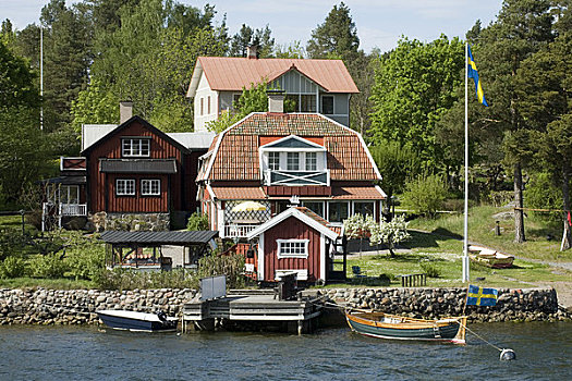 房子,水岸,斯堪的纳维亚半岛,斯德哥尔摩,瑞典