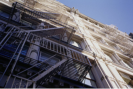 仰视,建筑,防火梯,在家办公,纽约,美国