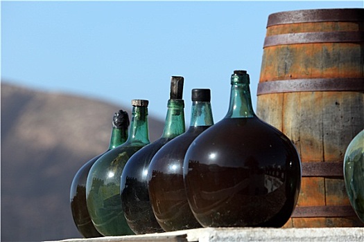 葡萄酒瓶,葡萄酒厂,加纳利群岛,兰索罗特岛,西班牙