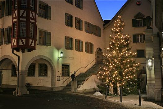 圣诞彩灯,主要街道,历史,房子,市政厅,瑞士