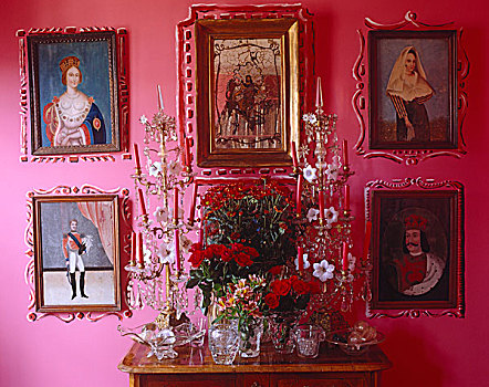 装饰,木桌子,绘画,涂绘,框,粉色,墙壁