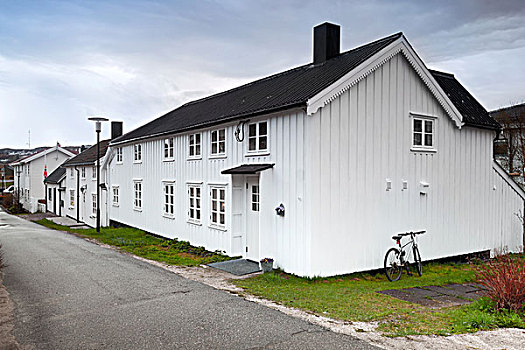 街道,小,白色,木屋,挪威,城镇