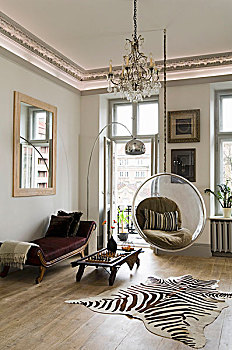 气泡,椅子,悬挂,天花板,靠近,老式,传统,客厅