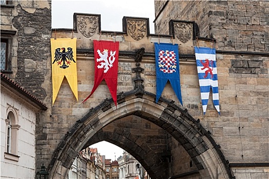 中世纪,旗帜,旧城桥塔,布拉格
