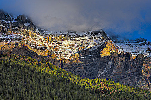 山脉,遮盖,云,十峰谷,班芙国家公园,艾伯塔省,加拿大