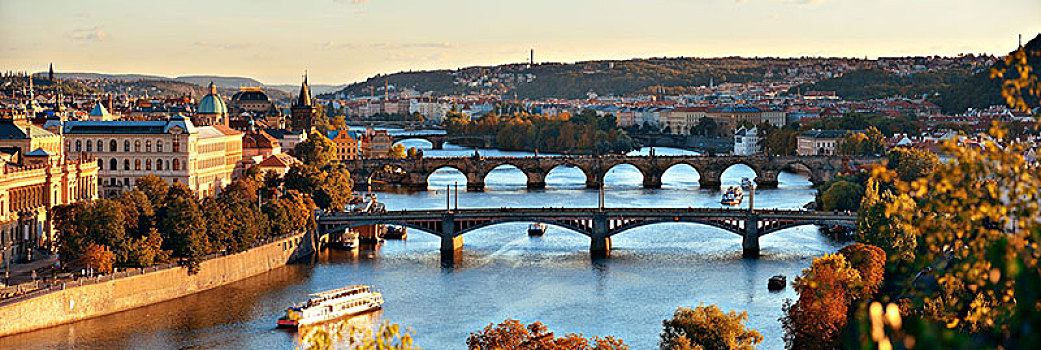 布拉格,天际线,桥,上方,河,捷克共和国,全景